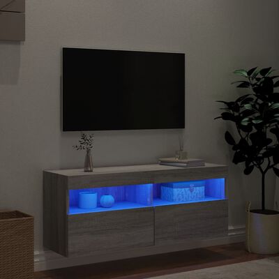 vidaXL Sieninė TV spintelė su LED lemputėmis, pilka, 100x30x40cm