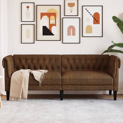 vidaXL Trivietė chesterfield sofa, rudos spalvos, audinys