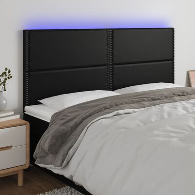 vidaXL Galvūgalis su LED, juodos spalvos, 160x5x118/128cm dirbtinė oda