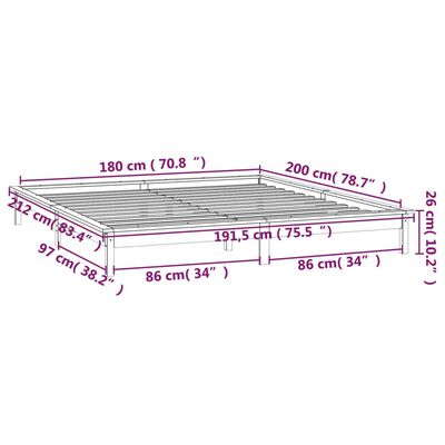 vidaXL Lovos rėmas su LED, pilkas, 180x200cm, mediena, itin didelis