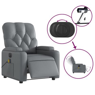 vidaXL Elektrinis atlošiamas masažinis krėslas, pilkas, dirbtinė oda