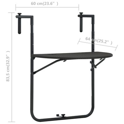 vidaXL Pakabinamas balkono stalas, rudas, 60x64x83,5cm, plastikas