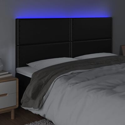 vidaXL Galvūgalis su LED, juodos spalvos, 180x5x118/128cm dirbtinė oda