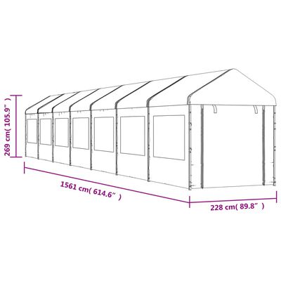 vidaXL Pavėsinė su stogu, balta, 15,61x2,28x2,69m, polietilenas