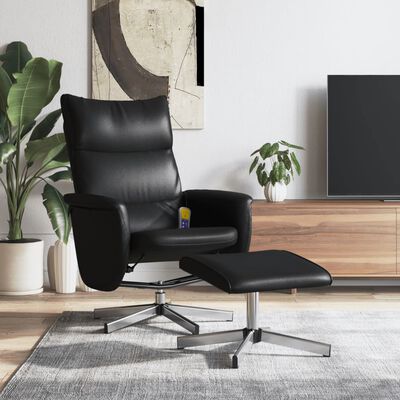 vidaXL Atlošiama masažinė kėdė su pakoja, juodos spalvos, dirbtinė oda