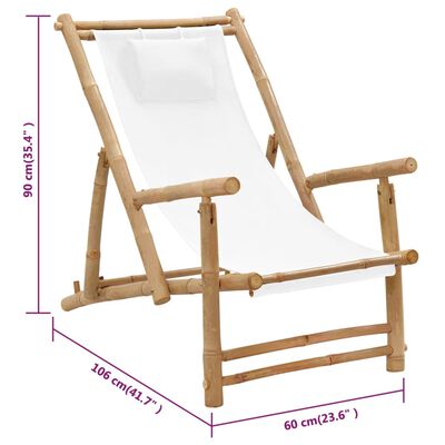 vidaXL Terasos kėdė, baltos spalvos, bambukas ir drobė