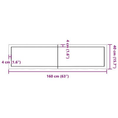 vidaXL Stalviršis, 160x40x(2–4)cm, neapdorotas ąžuolo medienos masyvas