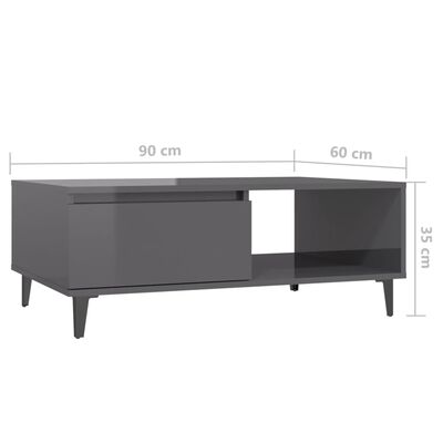 vidaXL Kavos staliukas, pilkas, 90x60x35cm, apdirbta mediena, blizgus