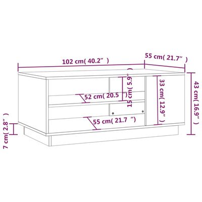vidaXL Kavos staliukas, baltas, 102x55x43cm, apdirbta mediena, blizgus