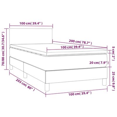 vidaXL Lova su spyruoklėmis/čiužiniu/LED, pilka 100x200cm dirbtinė oda