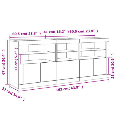 vidaXL Šoninė spintelė su LED lemputėmis, baltos spalvos, 162x37x67cm