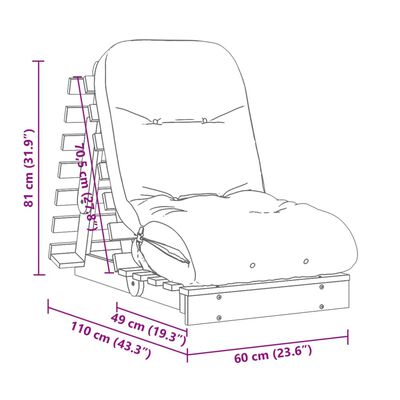 vidaXL Futono sofa-lova su čiužiniu, vaško ruda, 60x206x11cm, pušis