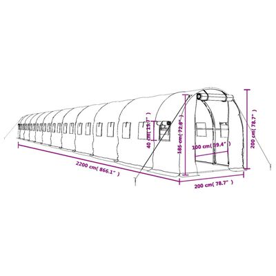 vidaXL Šiltnamis su plieno rėmu, žalios spalvos, 22x2x2m, 44m²