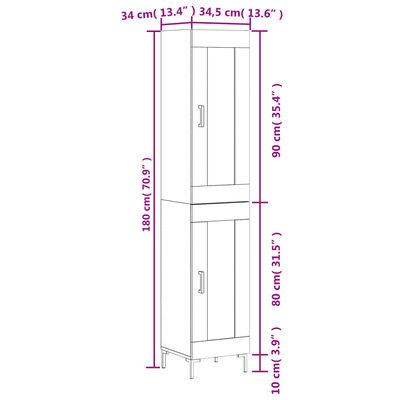 vidaXL Komoda, baltos spalvos, 34,5x34x180cm, apdirbta mediena