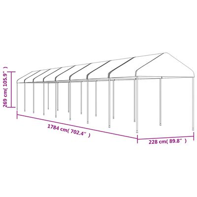 vidaXL Pavėsinė su stogu, balta, 17,84x2,28x2,69m, polietilenas