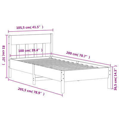 vidaXL Lovos rėmas be čiužinio, 100x200cm, pušies medienos masyvas