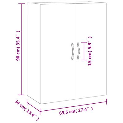 vidaXL Prie sienos montuojama spintelė, ruda, 69,5x34x90cm, mediena