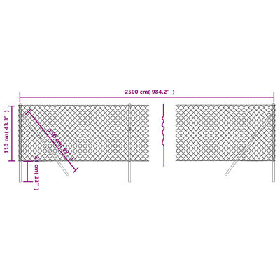 vidaXL Tinklinė tvora, antracito spalvos, 1,1x25m