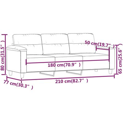 vidaXL Trivietė sofa, šviesiai pilka, 180cm, mikropluošto audinys