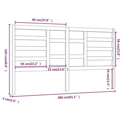 vidaXL Lovos galvūgalis, pilkas, 206x4x104cm, pušies medienos masyvas