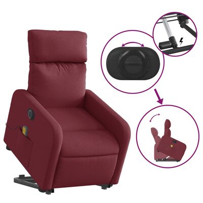 vidaXL Atsistojantis elektrinis masažinis krėslas, vyno, audinys