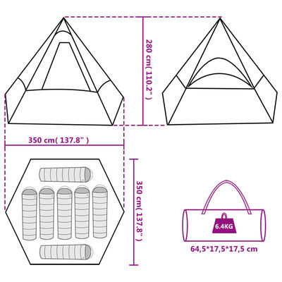 vidaXL Stovyklavimo palapinė, oranžinė, septynvietė, tipi dizaino