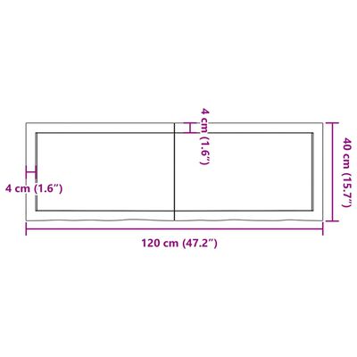 vidaXL Stalviršis, tamsiai rudas, 120x40x(2-4) cm, ąžuolo masyvas