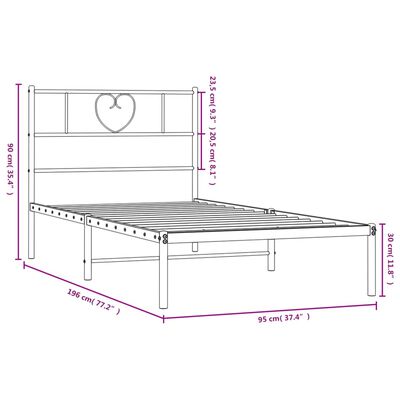 vidaXL Metalinis lovos rėmas su galvūgaliu, juodos spalvos, 90x190cm