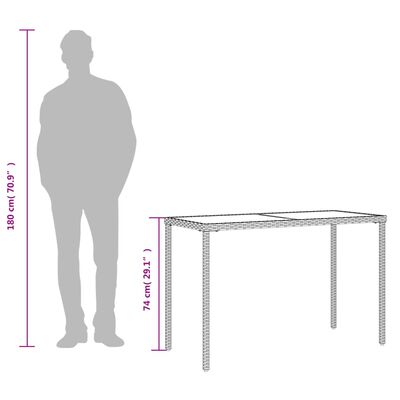 vidaXL Stalas su stikliniu stalviršiu, smėlio, 115x54x74cm, PE ratanas