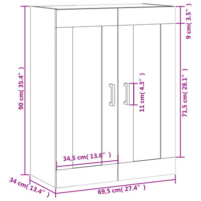 vidaXL Prie sienos montuojama spintelė, balta, 69,5x34x90cm, mediena
