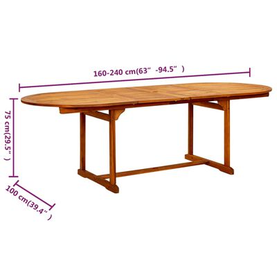 vidaXL Sodo valgomojo stalas, (160–240)x100x75cm, akacijos masyvas