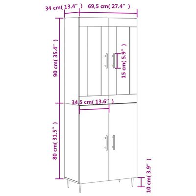 vidaXL Komoda, baltos spalvos, 69,5x34x180cm, apdirbta mediena