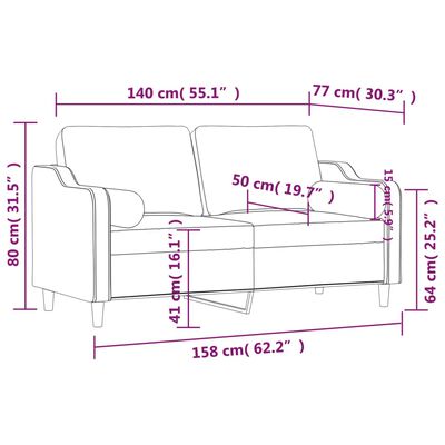 vidaXL Dvivietė sofa su pagalvėlėmis, juodos spalvos, 140cm, audinys