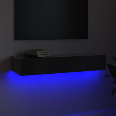 vidaXL TV spintelė su LED apšvietimu, pilka, 90x35x15,5cm, blizgi