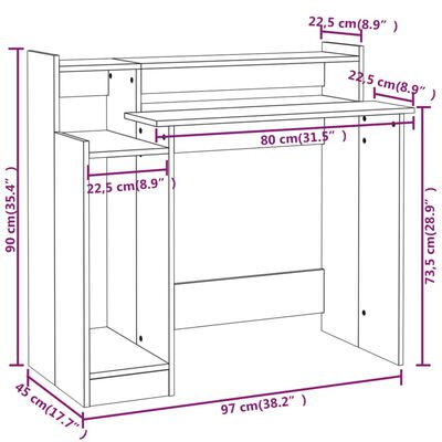 vidaXL Rašomasis stalas su LED, rudas ąžuolo, 97x45x90cm, mediena