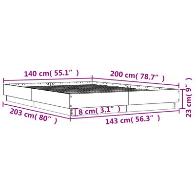 vidaXL Lovos rėmas su LED lemputėmis, sonoma ąžuolo spalvos, 140x200cm