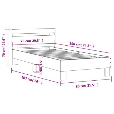 vidaXL Lovos rėmas su galvūgaliu, rudas ąžuolo, 75x190cm, mediena