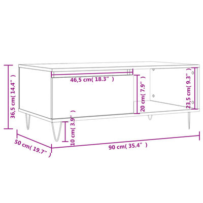 vidaXL Kavos staliukas, baltos spalvos, 90x50x36,5cm, apdirbta mediena