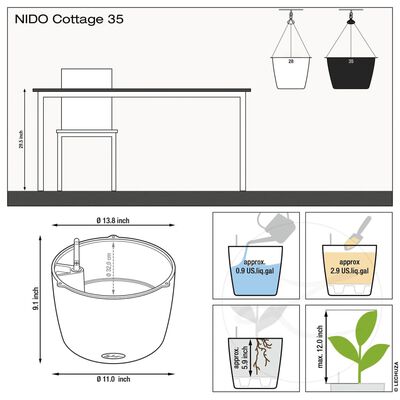 LECHUZA Pakabinamas vazonas NIDO Cottage 35 ALL-IN-ONE, smėlio rudas