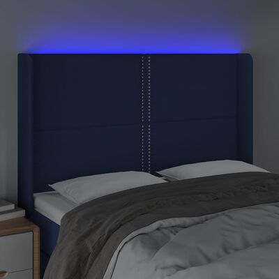 vidaXL Galvūgalis su LED, mėlynos spalvos, 147x16x118/128cm, audinys