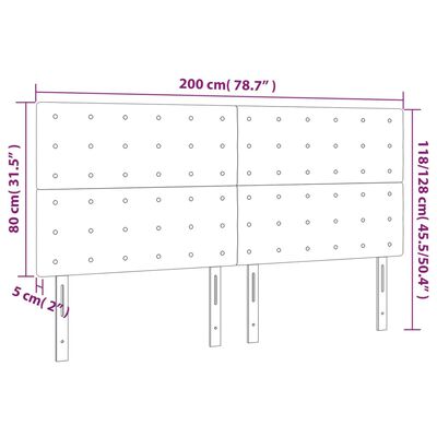 vidaXL Galvūgalis su LED, šviesiai pilkas, 200x5x118/128cm, aksomas