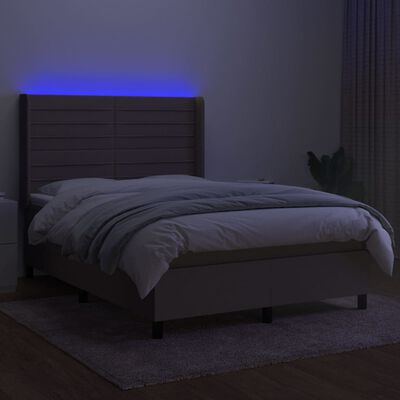 vidaXL Lova su spyruoklėmis/čiužiniu/LED, taupe, 140x190 cm, audinys