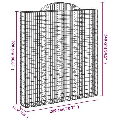 vidaXL Išlenkti gabiono krepšiai, 2vnt., 200x30x220/240cm, geležis