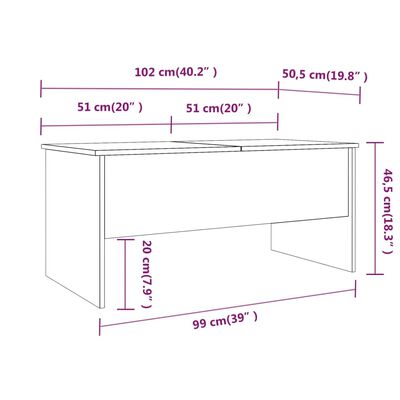 vidaXL Kavos staliukas, juodas, 102x50,5x46,5cm, apdirbta mediena