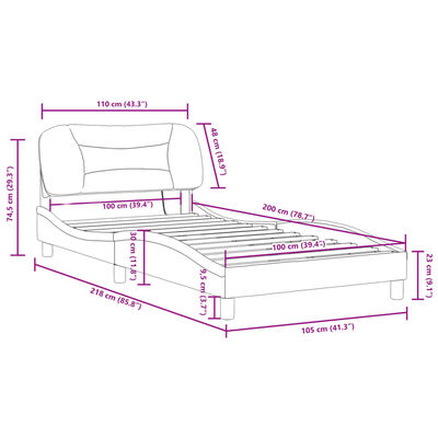 vidaXL Lovos rėmas su LED, juodas ir baltas, 100x200cm, dirbtinė oda