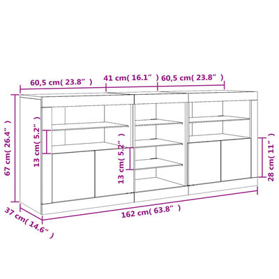 vidaXL Šoninė spintelė su LED lemputėmis, baltos spalvos, 162x37x67cm