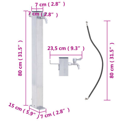 vidaXL Vandens kolonėlė sodui, 80cm, nerūdijantis plienas, kvadratinė