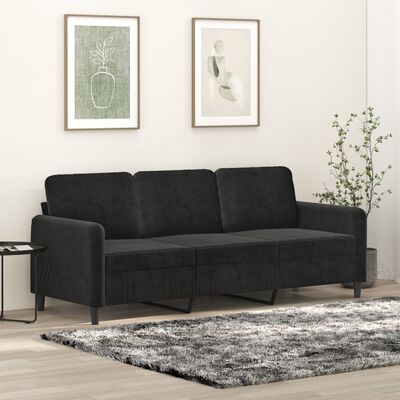 vidaXL Trivietė sofa, juodos spalvos, 180cm, aksomas