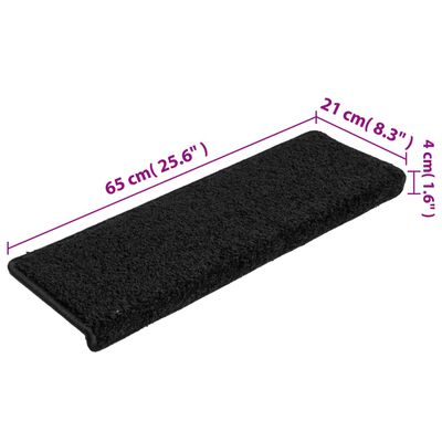 vidaXL Laiptų kilimėliai, 15vnt., juodos spalvos, 65x21x4 cm