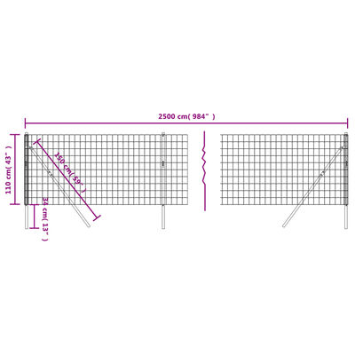 vidaXL Vielinė tinklinė tvora, antracito, 1,1x25m, plienas